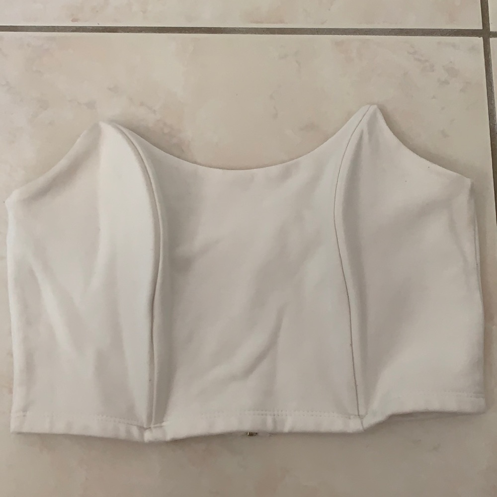 White strapless crop top